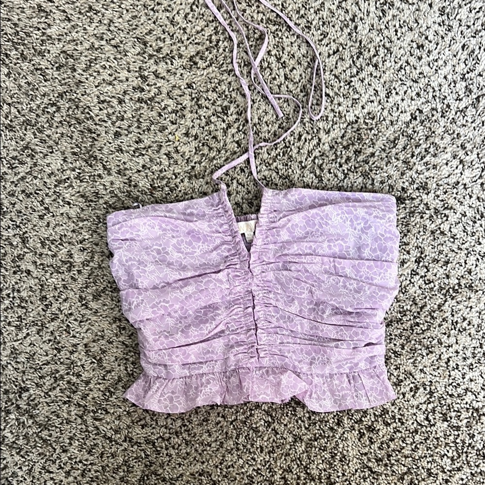 NWT WAYF purple/white floral halter tie top. Size XS